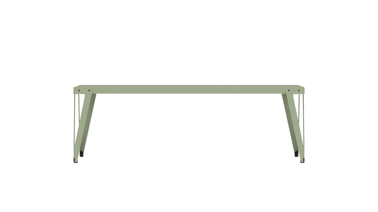 Groene metalen tafel, Tafel Lloyd 80 x 230 cm, een slim staaltje Dutch design