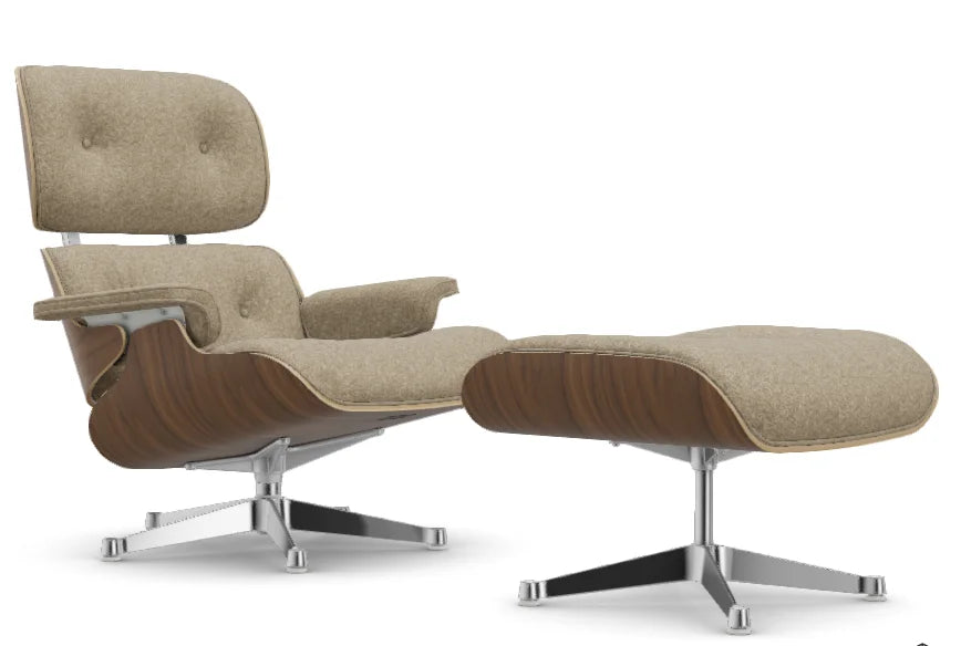vitra Eames Lounge Chair & Ottoman - wit notenhout / Nubia - wit notenhout & Nubia bamboo / terra