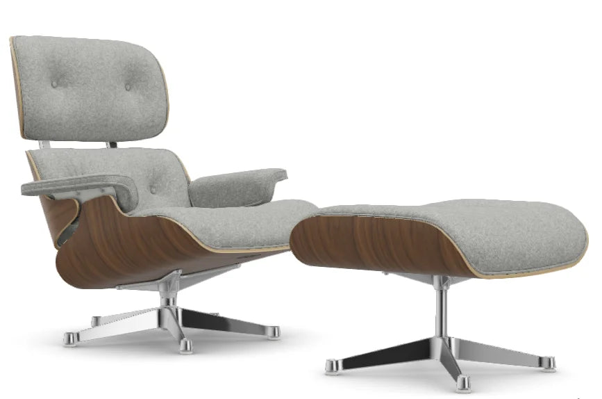 vitra Eames Lounge Chair & Ottoman - wit notenhout / Nubia - wit notenhout & Nubia cream / sierra grey