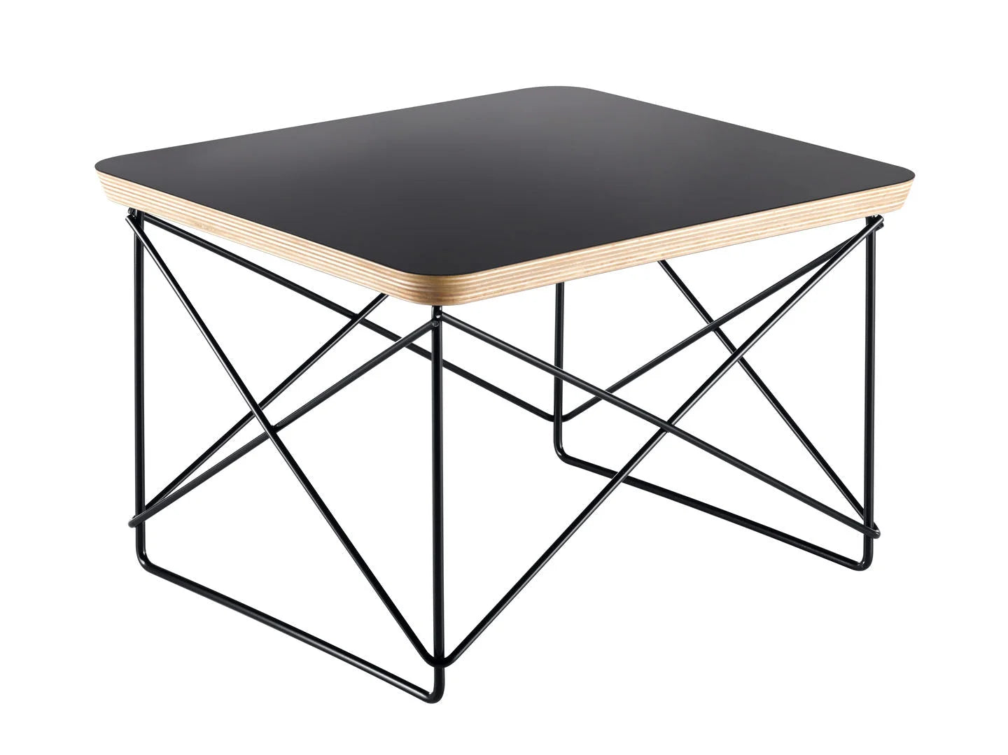 Rechthoekige zwarte tafel met draadpoten, perfect voor Eames House, lage tafelrod