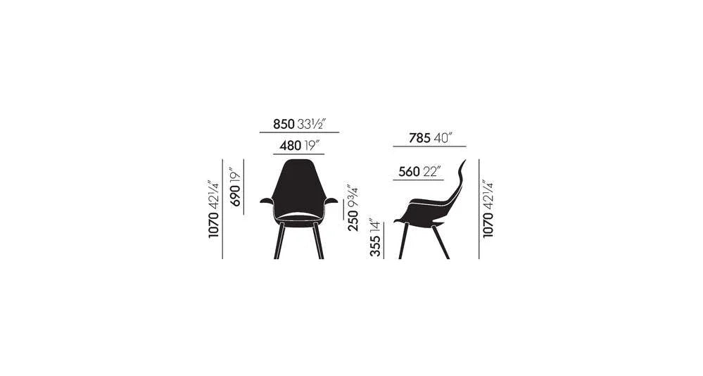 vitra fauteuil Organic Highback - onderstel essen zwart