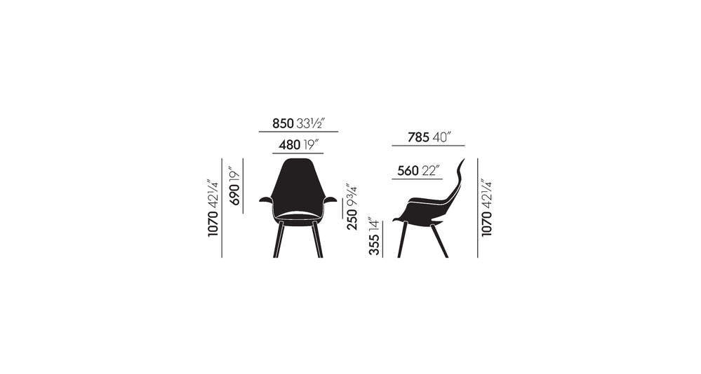 vitra fauteuil Organic Highback - onderstel essen naturel