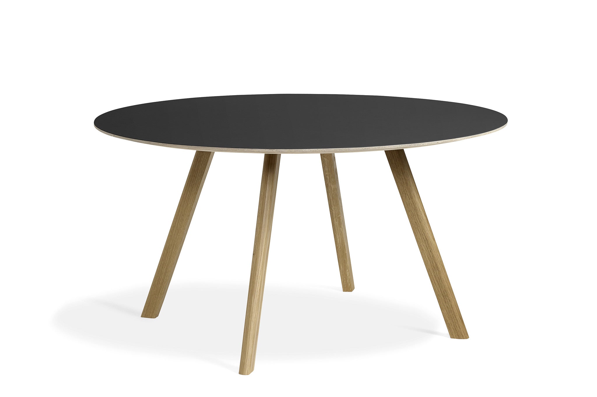 Hay Design tafel CPH 25 - Ø 140 cm. - lacquered solid oak frame - top black linoleum