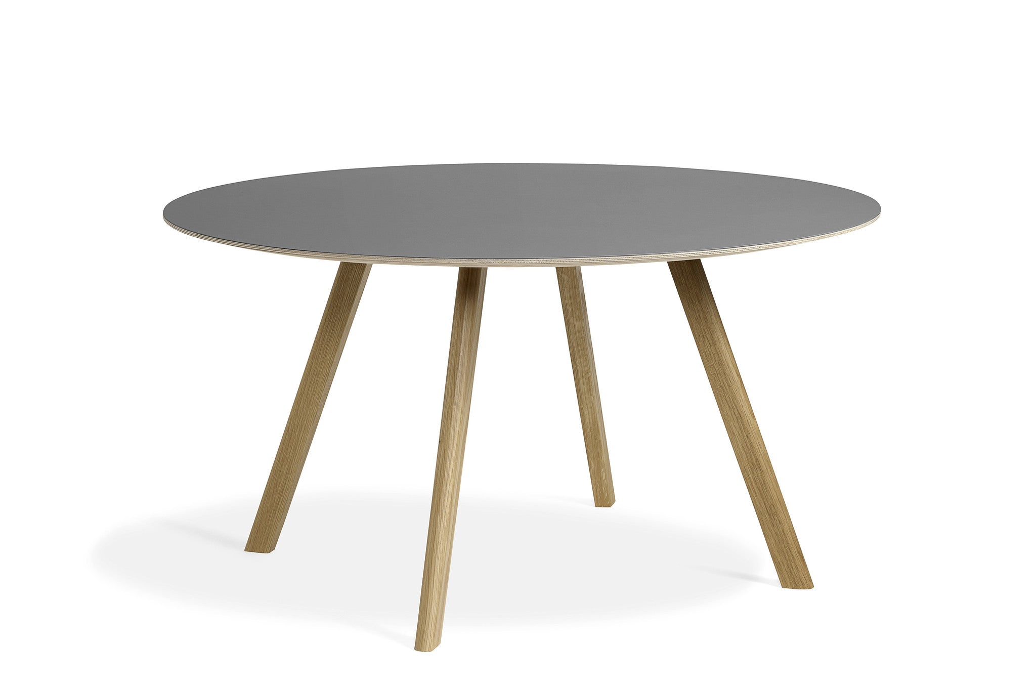 Hay Design tafel CPH 25 - Ø 140 cm. - lacquered solid oak frame - top grey linoleum