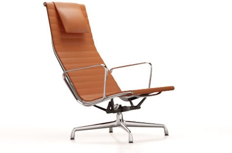 vitra Aluminium Chair EA 124 - leder - cognac leder - verchroomd onderstel