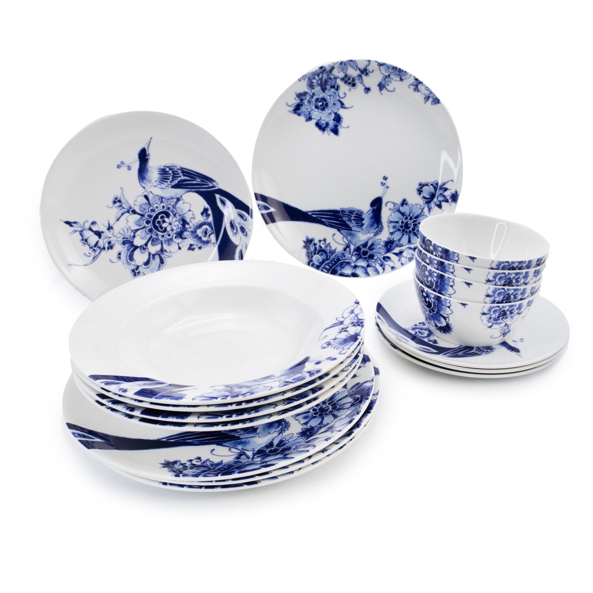 Royal Delft servies set coupe 16-delig - Peacock Symphony - 16 delig servies coupe