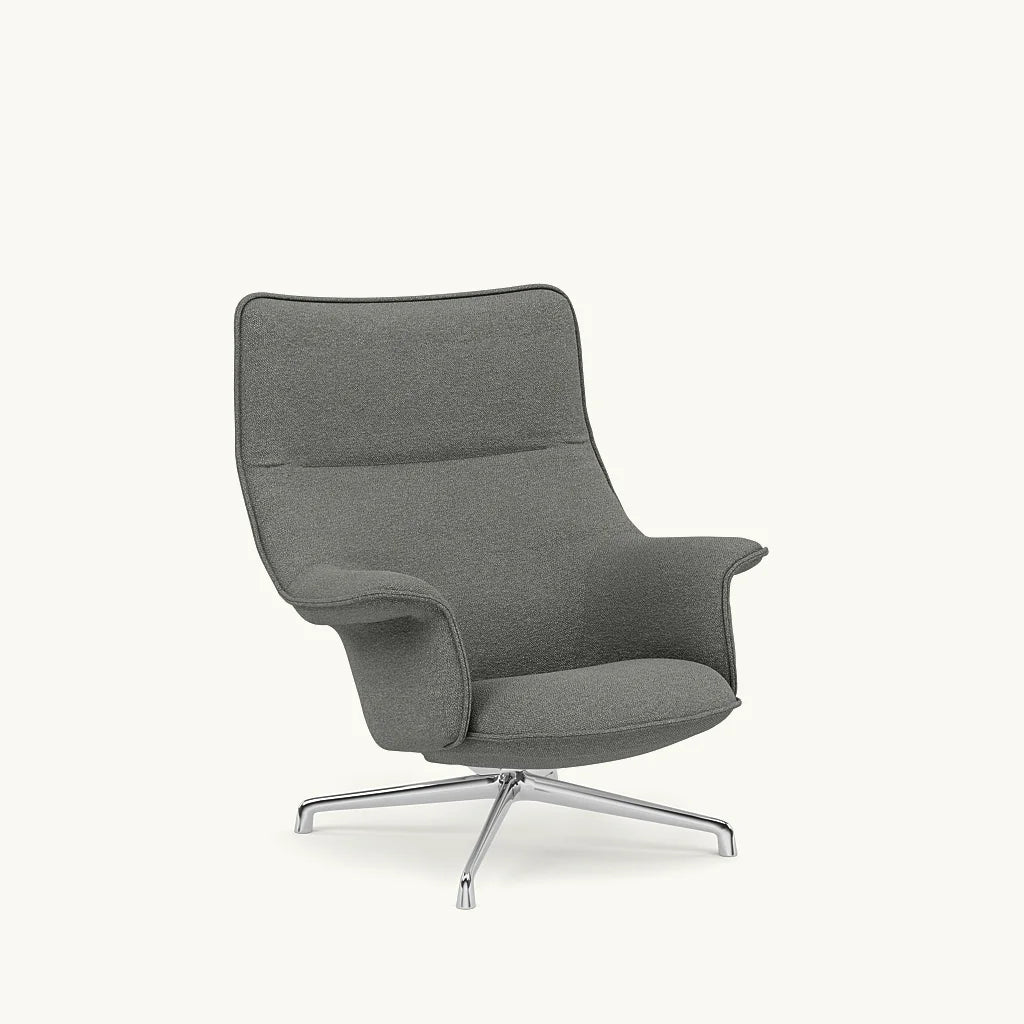 Grijze gestoffeerde lounge chair met chromen basis van de Doze Lounge Chair High Back