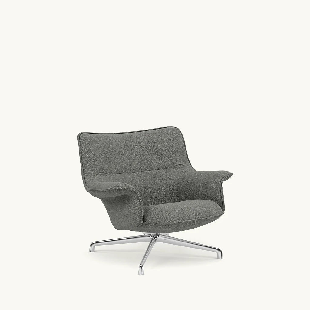 Grijze beklede lounge chair met chroombasis, Doze Lounge Chair Low Back