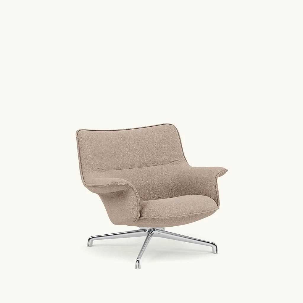 Beige upholstered swivel armchair featuring Doze Lounge Chair Low Back design