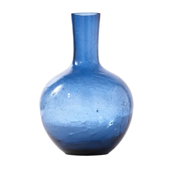 pols potten vaas Ball Body - glas crackled - blauw L