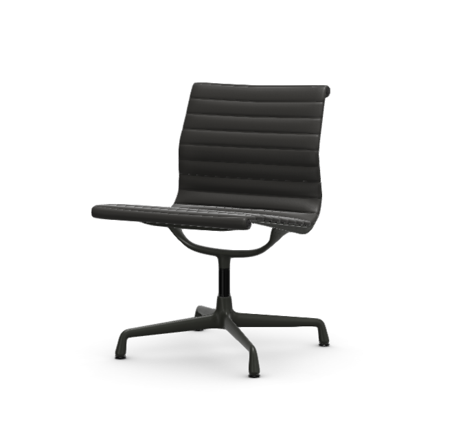 vitra Eames Aluminium Chair EA 105 - Conference - leder - nero leder - gecoat diepzwart onderstel