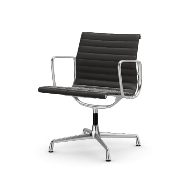 vitra Eames Aluminium Chair EA 107 - Conference - leder - nero leder - verchroomd onderstel