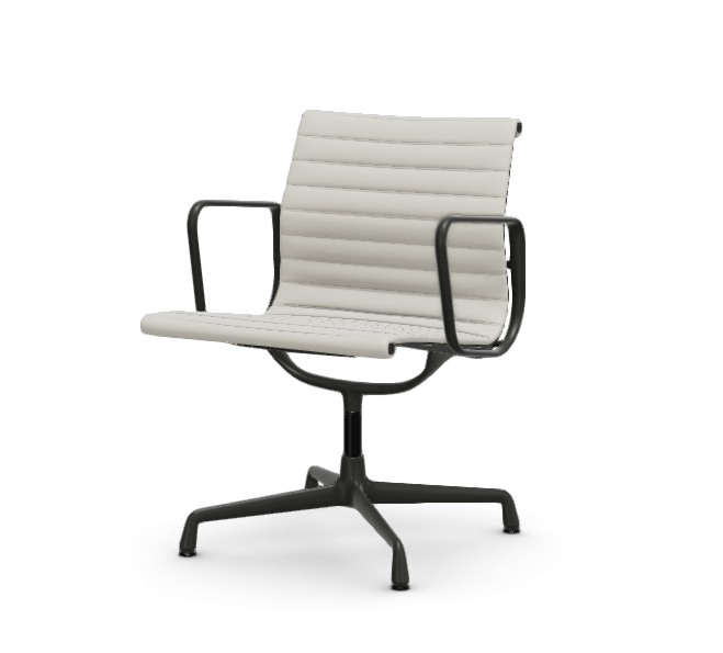 vitra Eames Aluminium Chair EA 107 - Conference - leder - snow leder - gecoat diepzwart onderstel