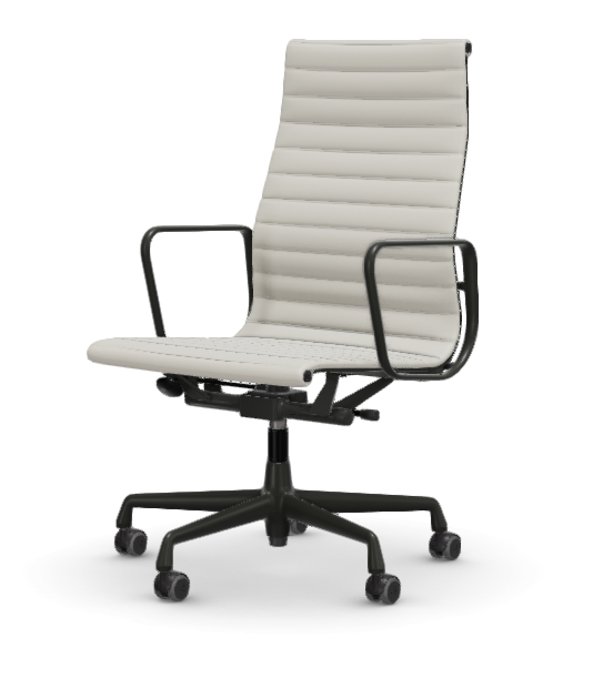 vitra Eames Aluminium Chair EA 119 - Work - leder - snow leder - gecoat diepzwart onderstel