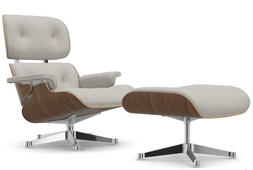 Eames Lounge Chair & Ottoman - wit notenhout / Nubia