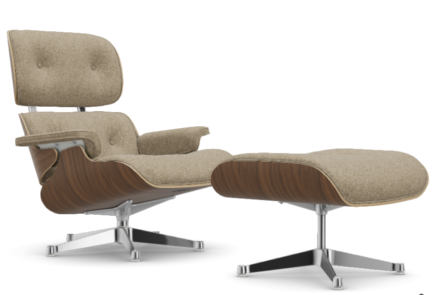 Eames Lounge Chair & Ottoman - wit notenhout / Nubia