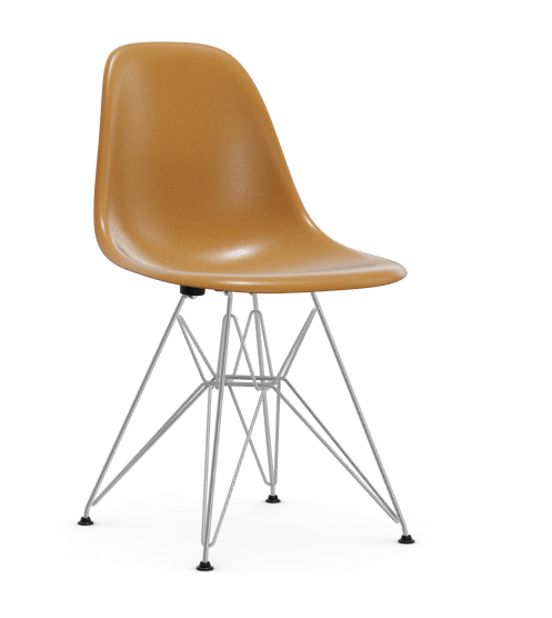 vitra Eames Fiberglass Side chair DSR - verchroomd - dark ochre