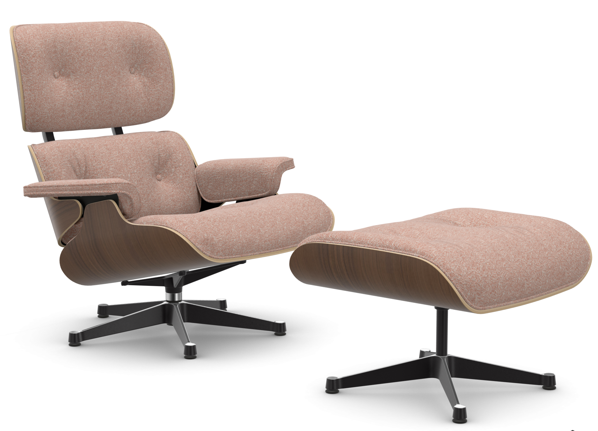 vitra Eames Lounge Chair & Ottoman - zwart notenhout / Nubia - zwart notenhout & Nubia Ivory peach