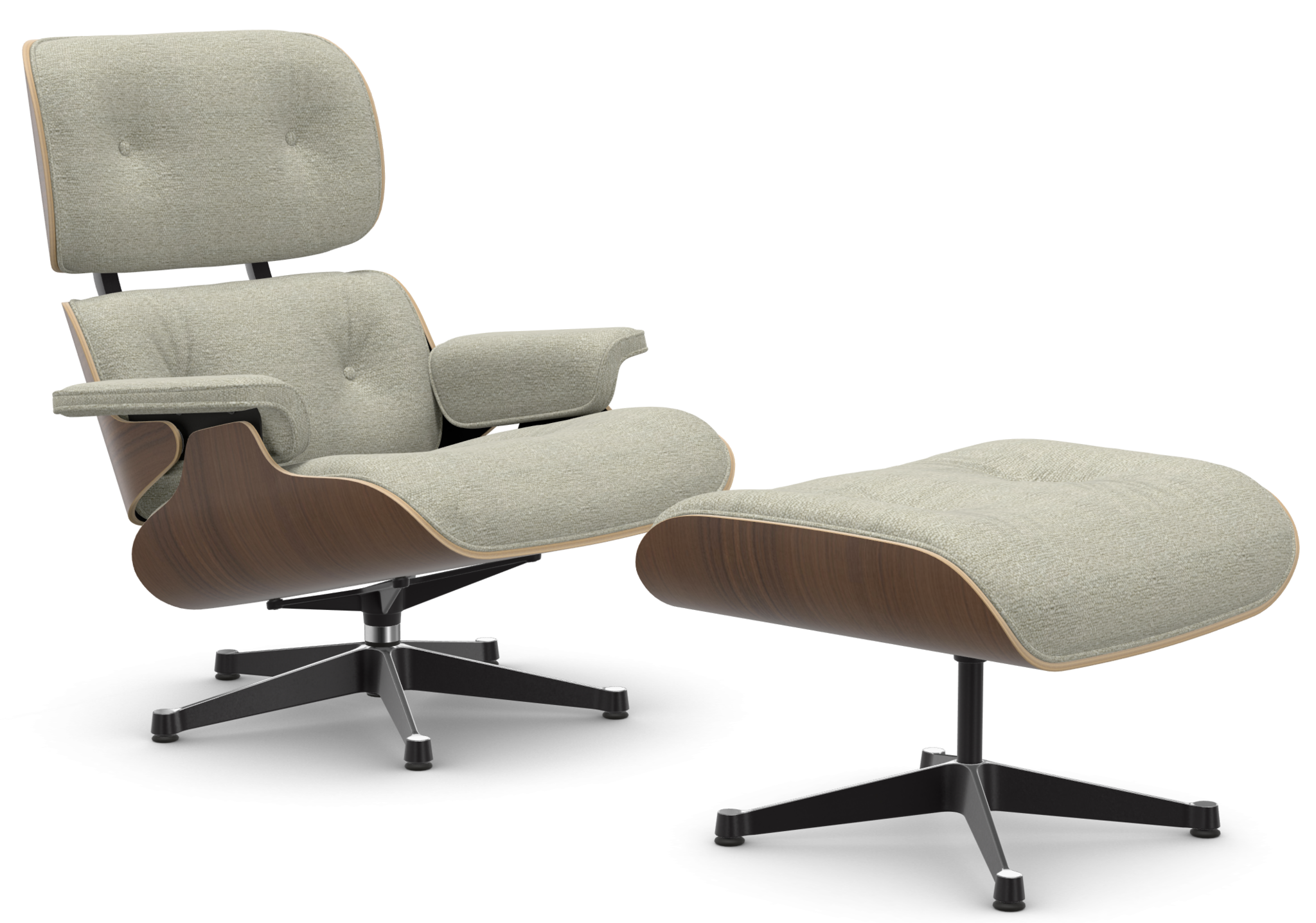 vitra Eames Lounge Chair & Ottoman - zwart notenhout / Nubia - zwart notenhout & Nubia cream sand