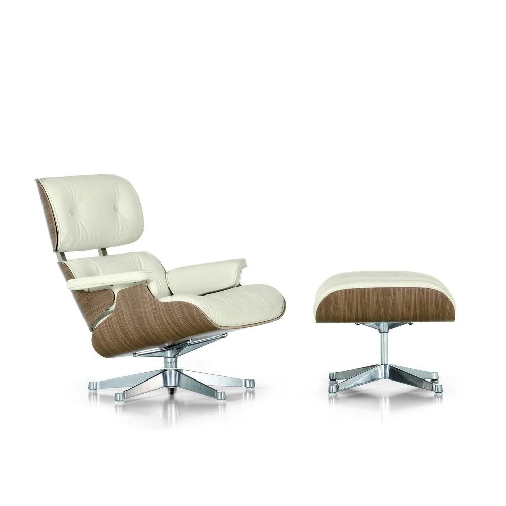 vitra Eames Lounge Chair & Ottoman - notenhout - sneeuwwit - notenhout & leder premium sneeuwwit