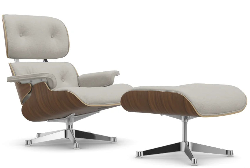 vitra Eames Lounge Chair & Ottoman - wit notenhout / Nubia - wit notenhout & Nubia ivory / pearl